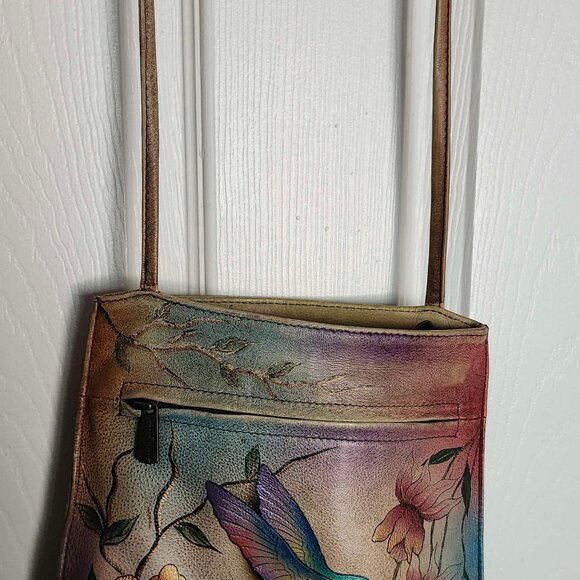 Anuschka Hand-painted Hummingbird Floral Leather Crossbody Bag - Picture 3 of 8